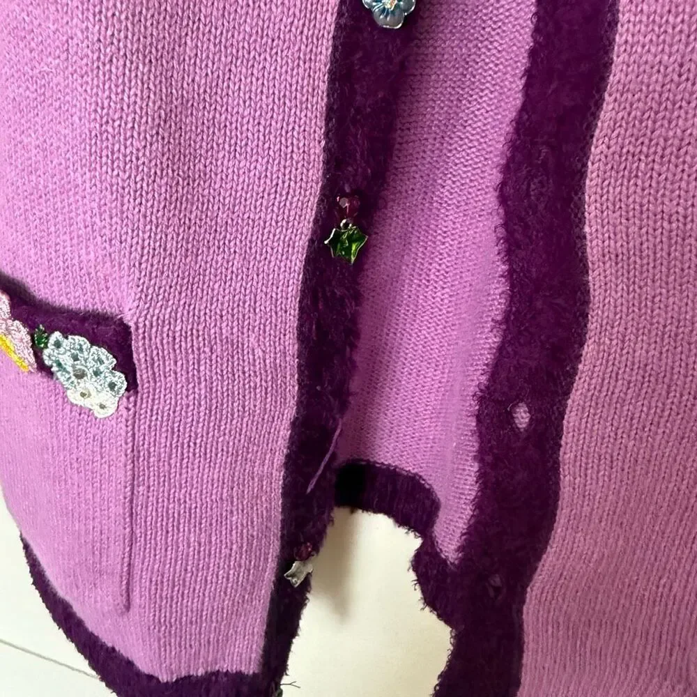 Storybook Knits Women’s Small Purple Enbroidered Cardigan Sweater - Picture 3 of 6